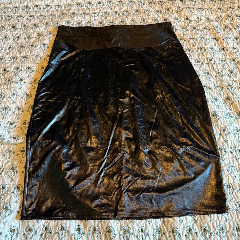 Black Leather Zip Up Skirt